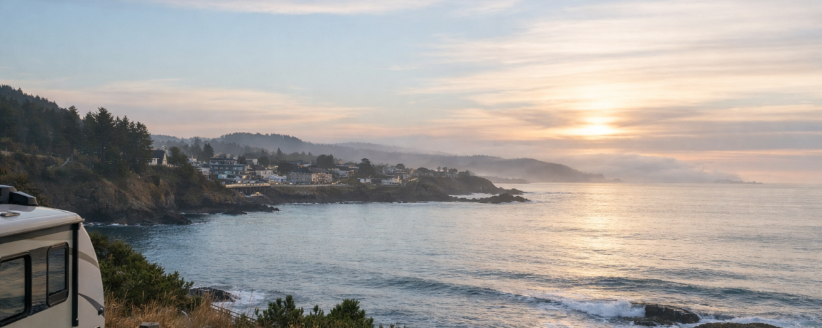 Winter ocean view overlooking Depoe Bay Oregon near Sea & Sand RV Park in December