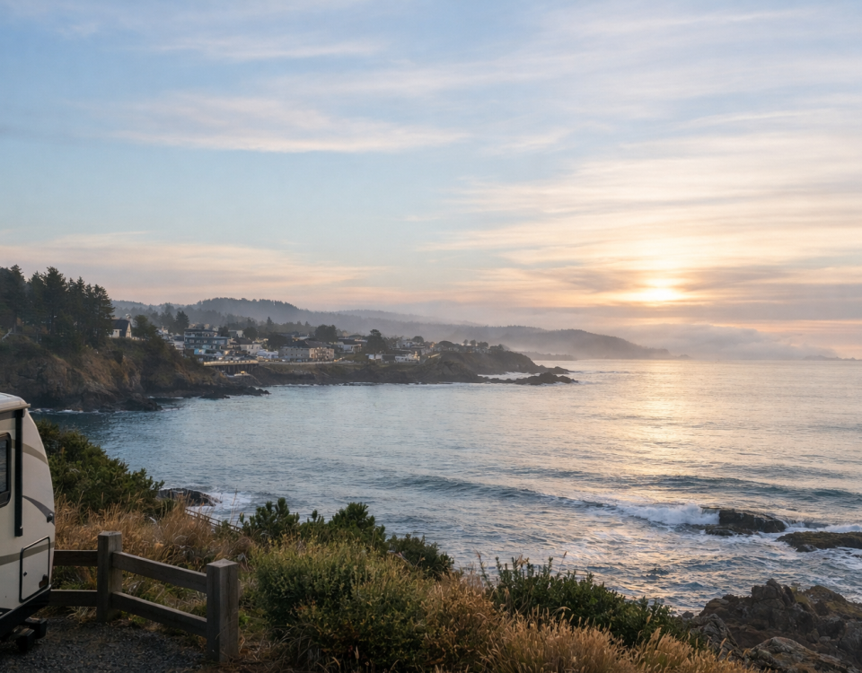 Winter ocean view overlooking Depoe Bay Oregon near Sea & Sand RV Park in December